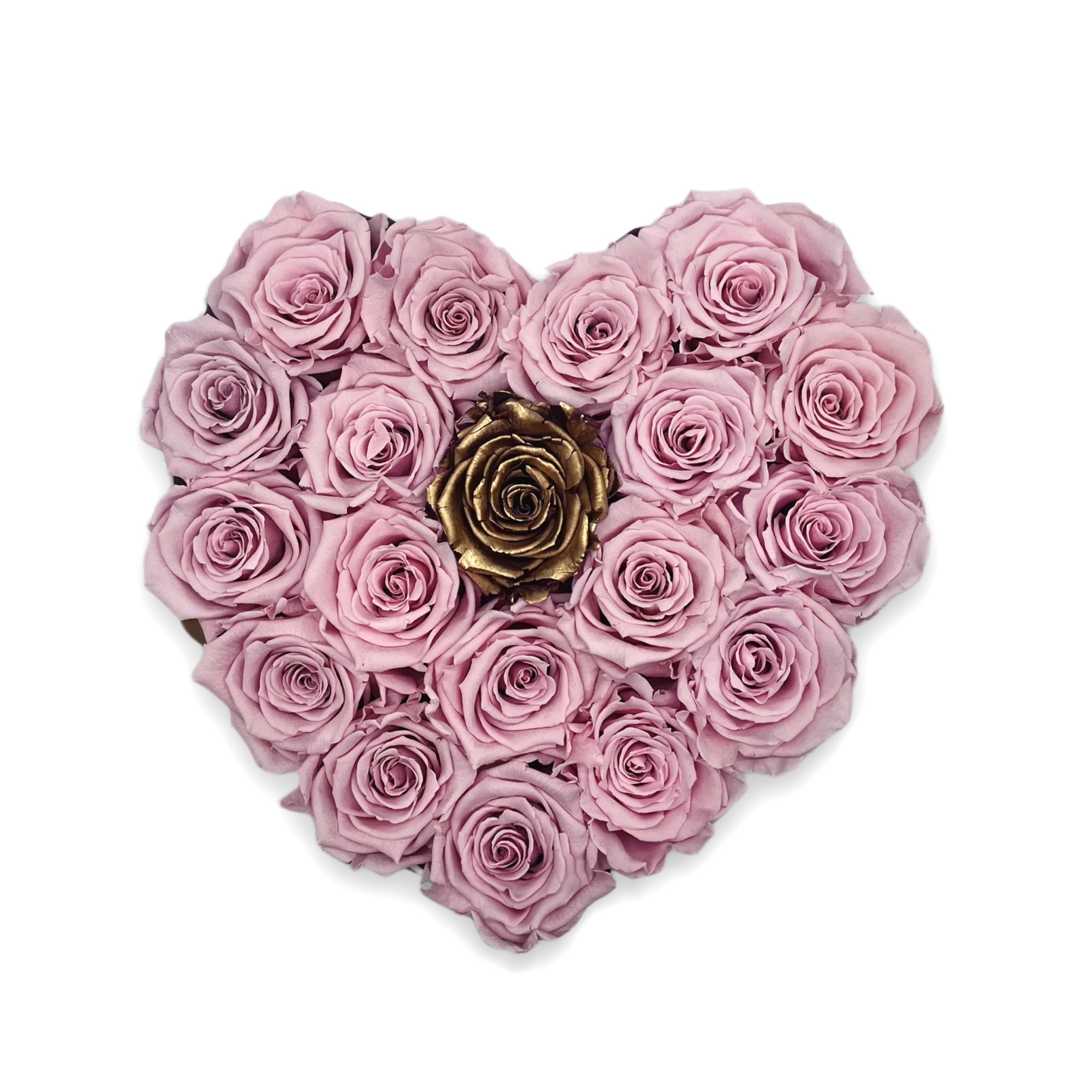Box v tvare srdca s ružovými trvácnymi ružami